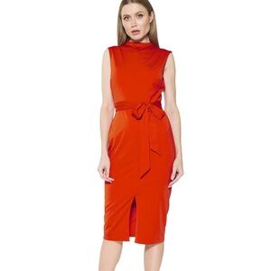 Alexia Admor Fara Dark Coral Tie Waist Belted Sleeveless Sheath Midi Dress - 4